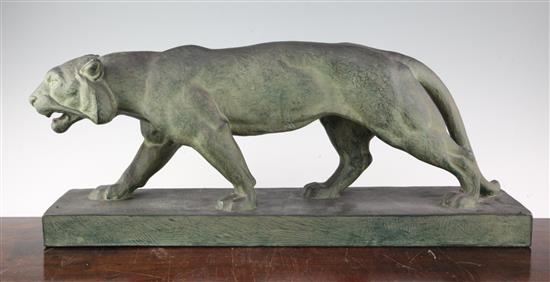 A French Art Deco painted terracotta figure of a panther, 24in.